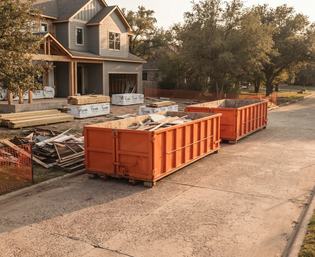 Organized roll-off dumpsters at a contractor jobsite