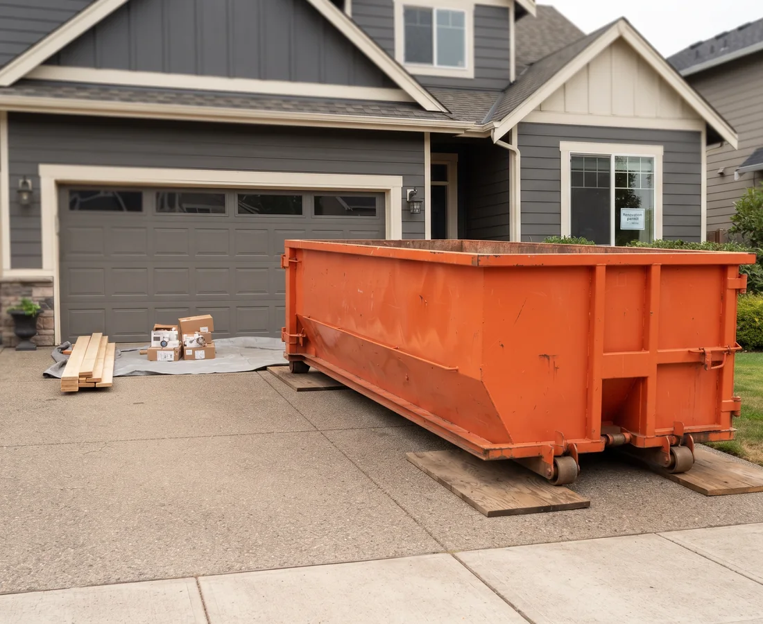 Careful roll-off dumpster placement on a residential driveway